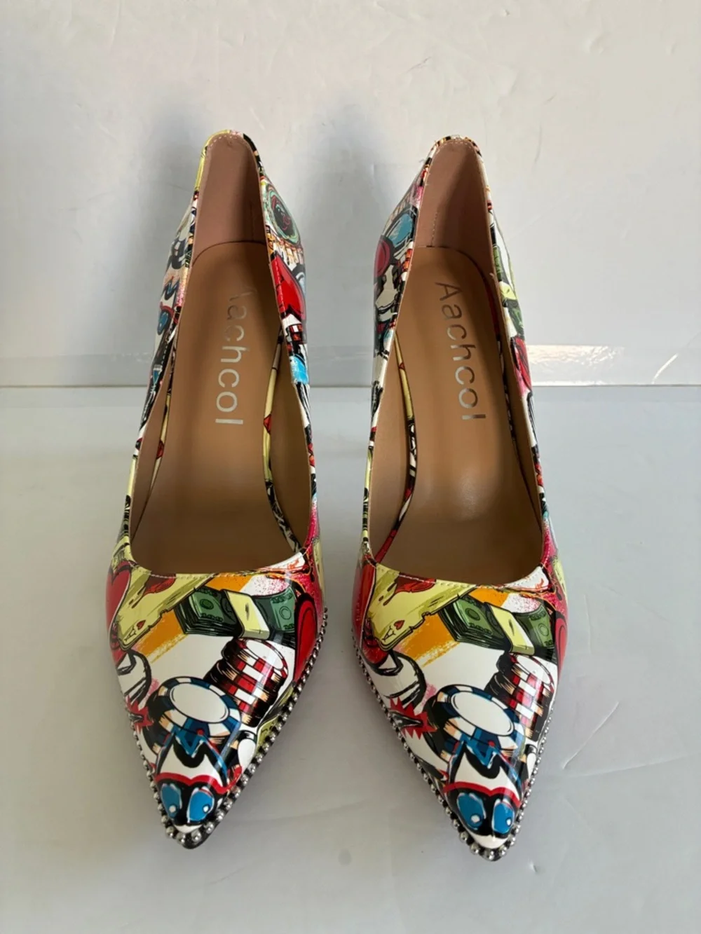 Graphic Print Pointed Toe Pumps Multi-Color Stiletto Heels Size 9.5 NEW - Picture 6 of 9